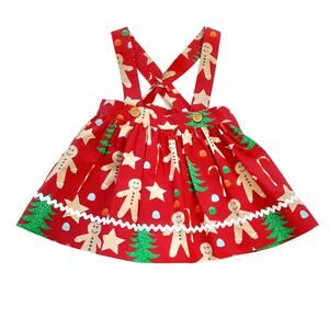 Eleanor Rose Gingerbread Man Pinafore Skirt Dress Christmas Overalls Girls 3/4